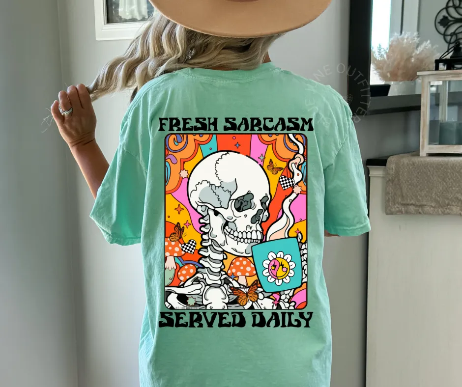 Fresh Sarcasm Served Daily | Groovy Skeleton Comfort Colors Tee