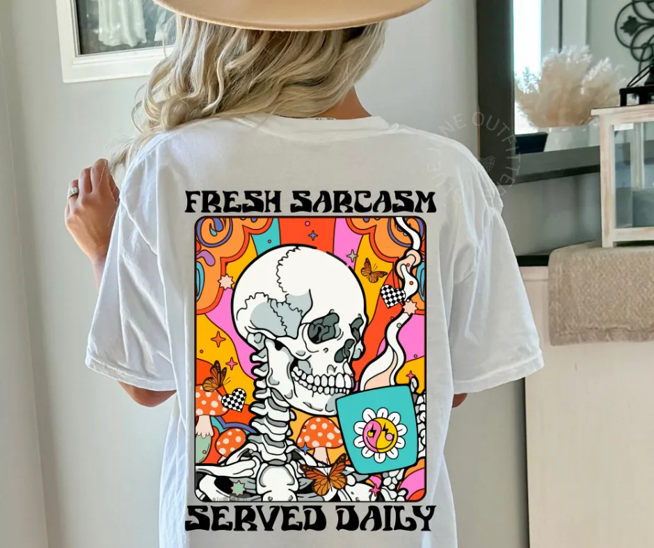 Fresh Sarcasm Served Daily | Groovy Skeleton Comfort Colors Tee