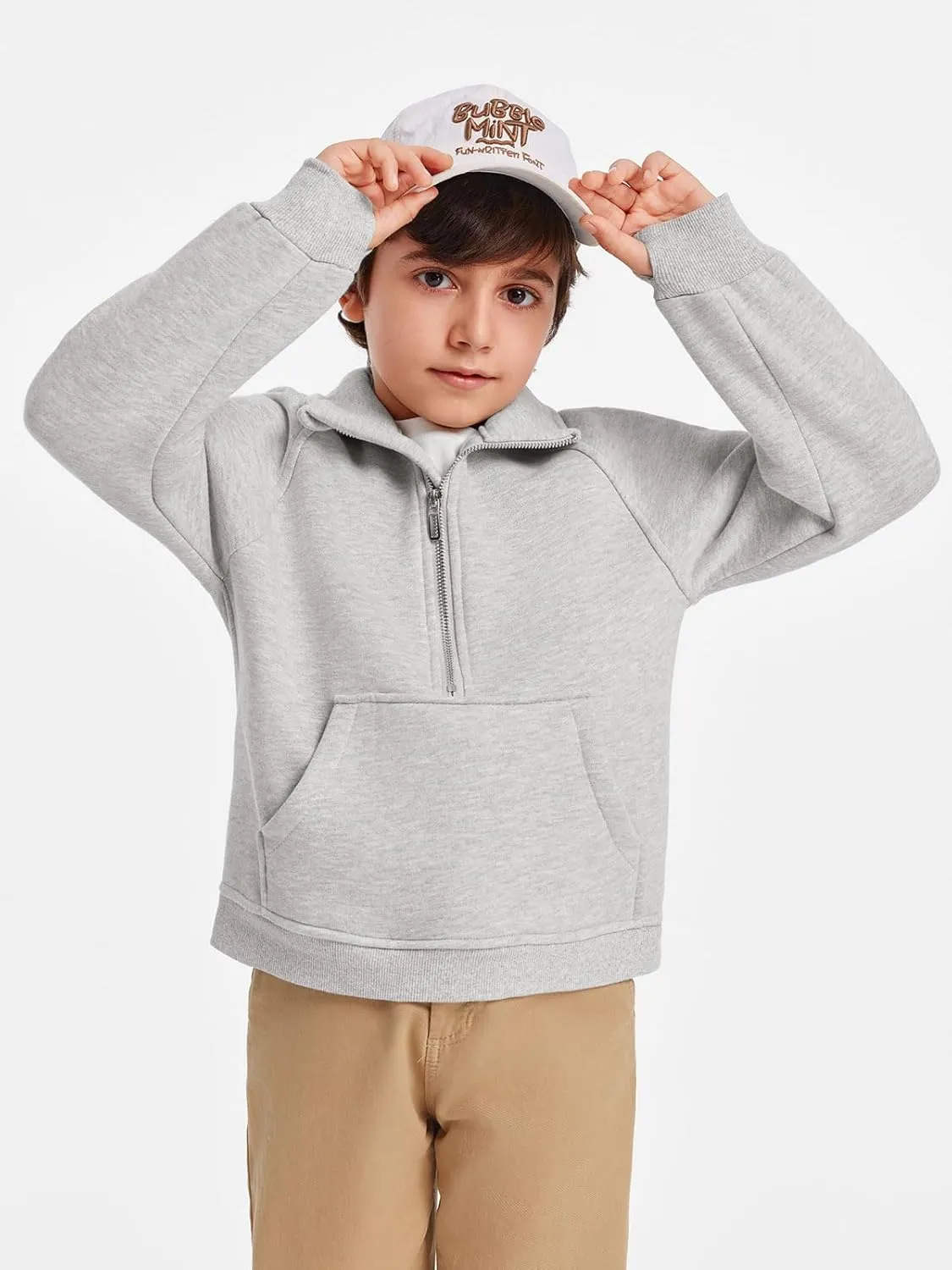 Haloumoning Boys Thumb Hole Sweatshirts Half Zipper Long Sleeve Fleece Pullover with Pockets 5-14 Years