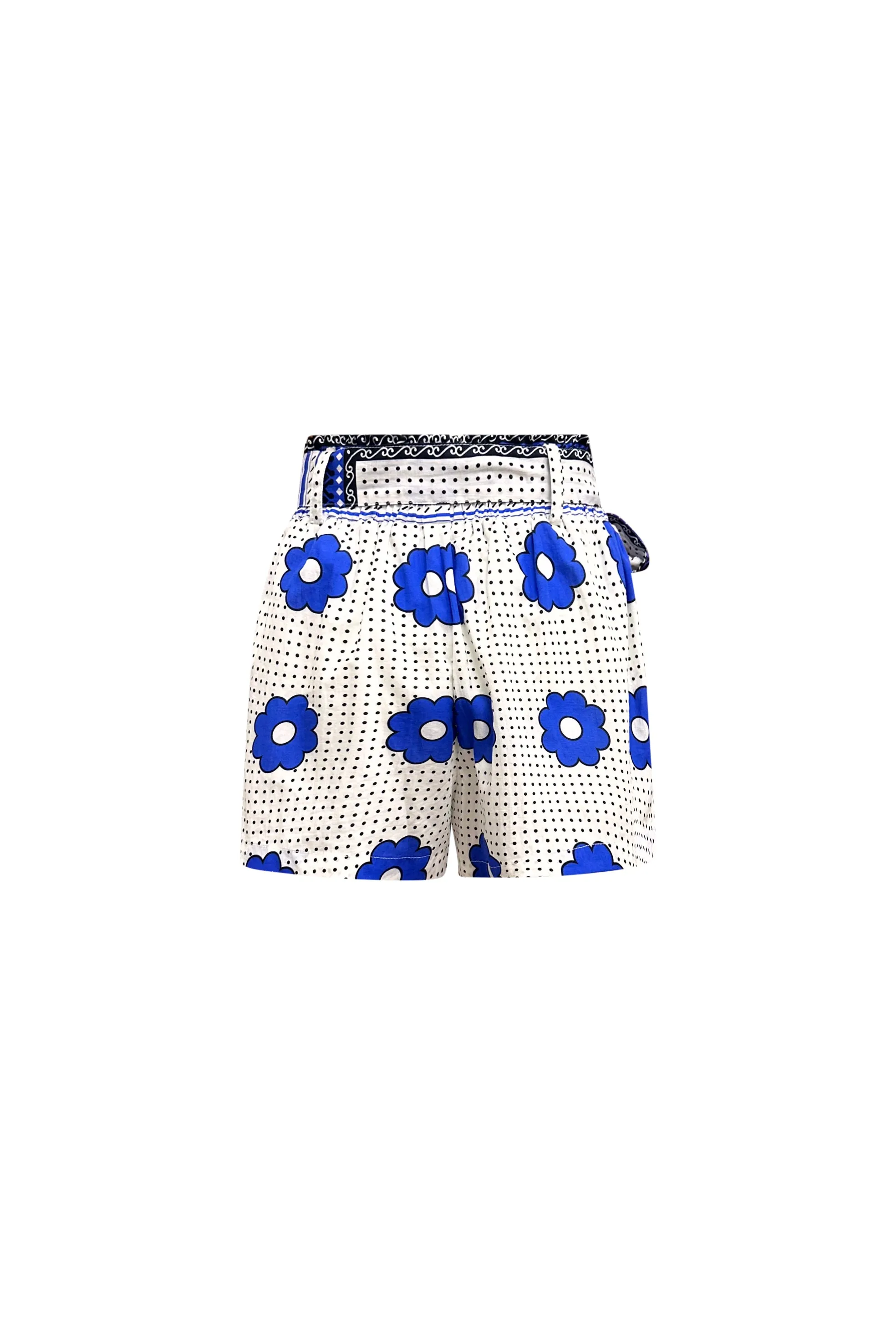 Ifeka Shorts - Blue and white Khanga Print