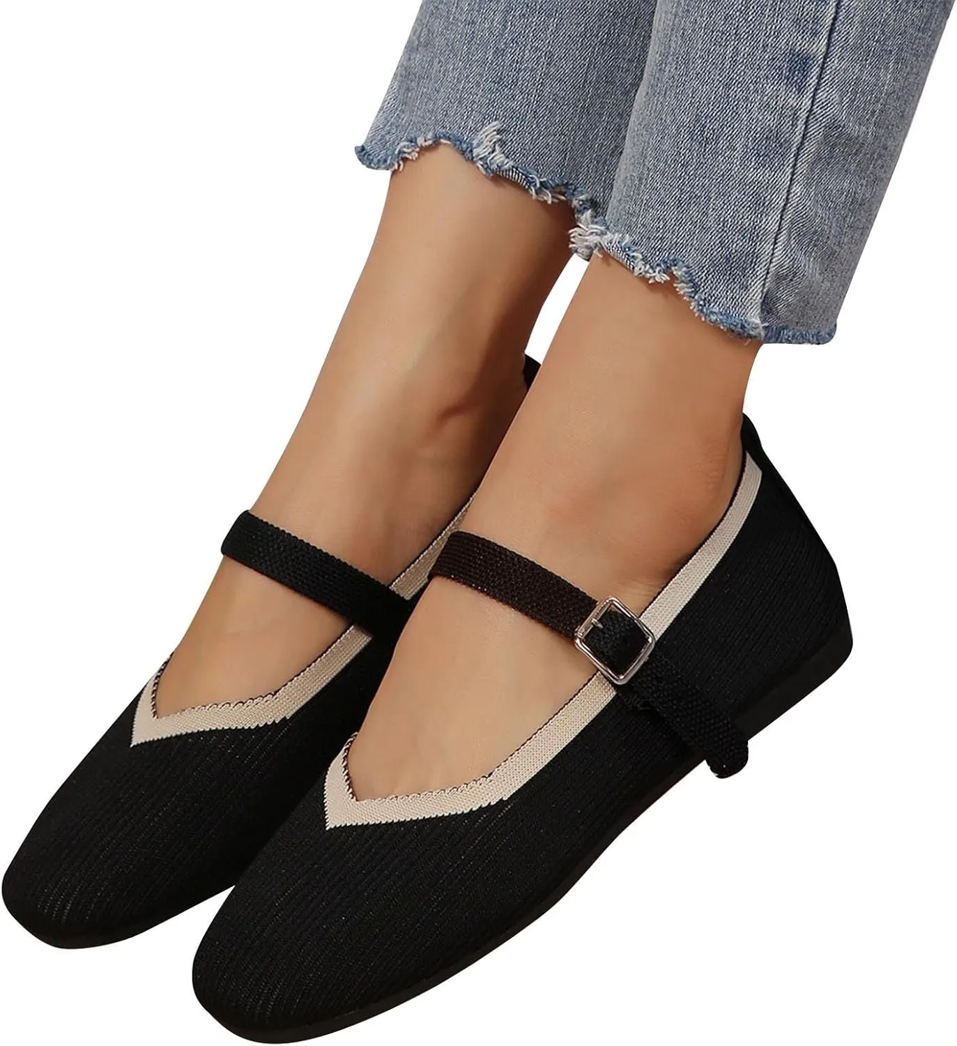 Women's Flat Shoes Flying Weave Round Toe Shallow Mouth Retro Colorblocking One Foot Stirrup Casual Work Single Shoes