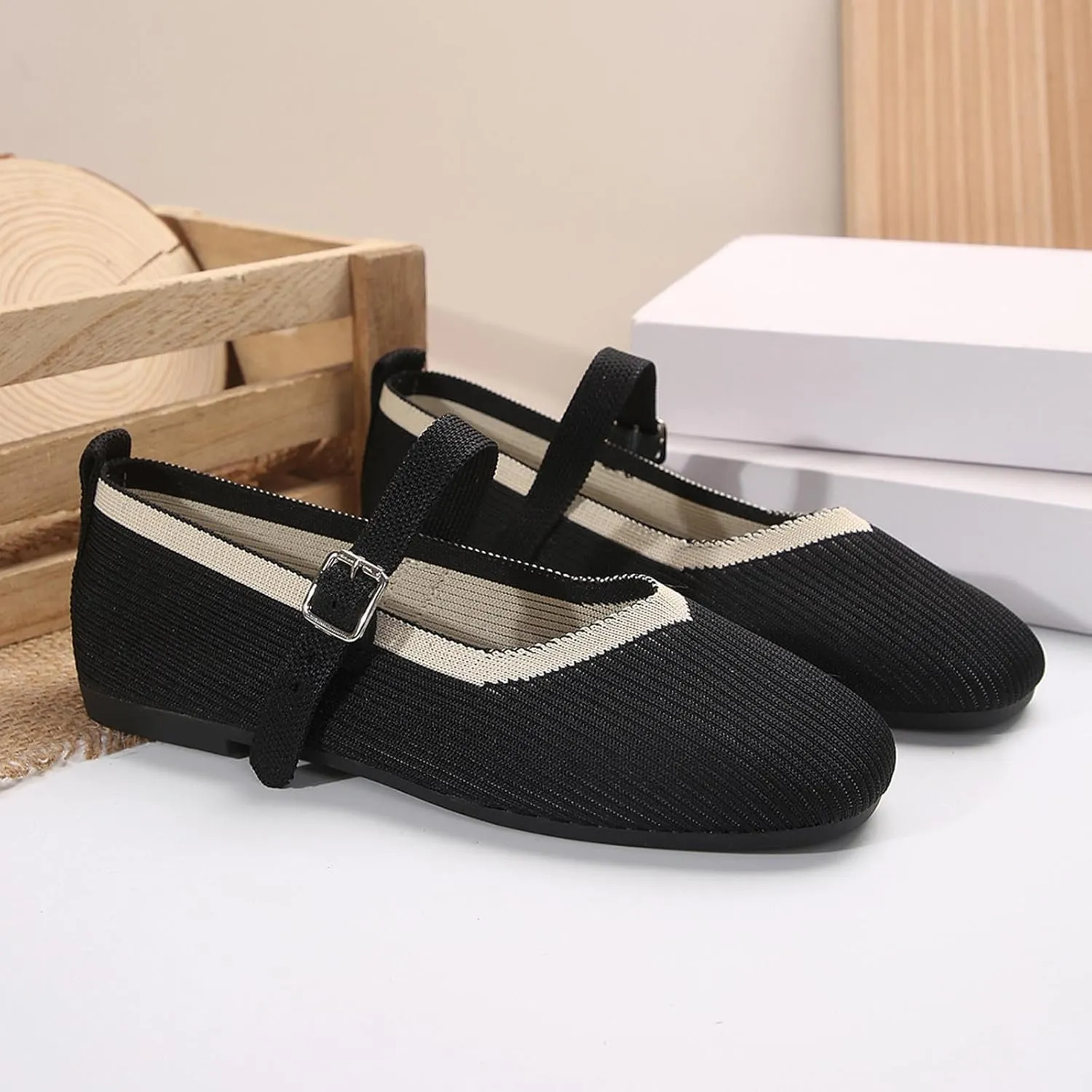 Women's Flat Shoes Flying Weave Round Toe Shallow Mouth Retro Colorblocking One Foot Stirrup Casual Work Single Shoes