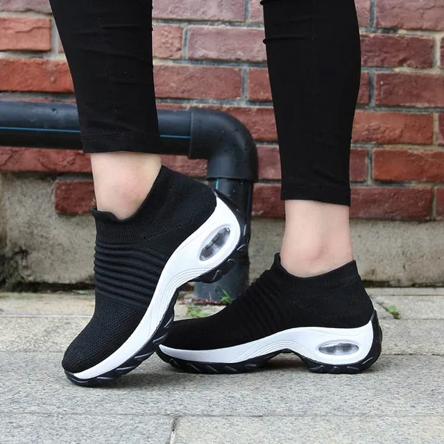 Womens Flats Slip On Shoes for Women Sock Sneakers Platform 2019 Comfortable Soft Ladies Spring Buty Damskie Sepatu Wanita Black