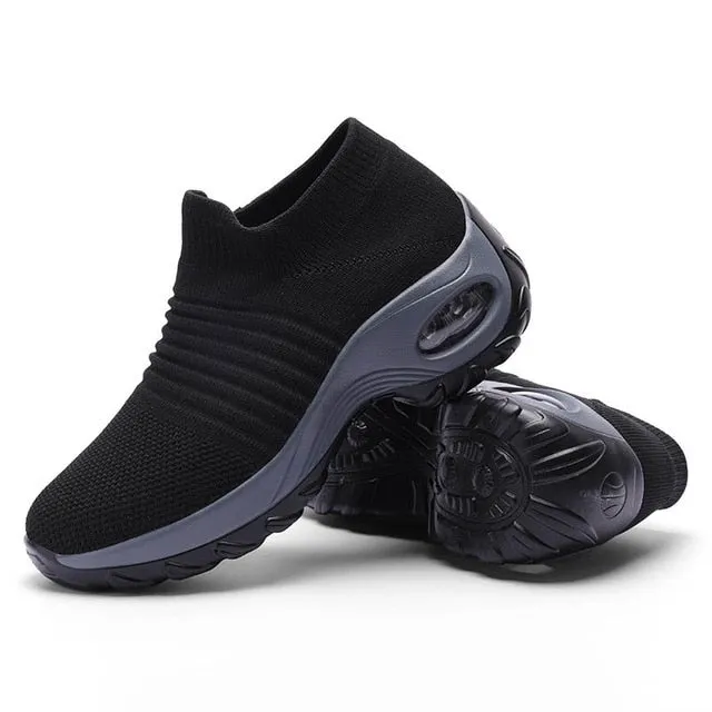 Womens Flats Slip On Shoes for Women Sock Sneakers Platform 2019 Comfortable Soft Ladies Spring Buty Damskie Sepatu Wanita Black