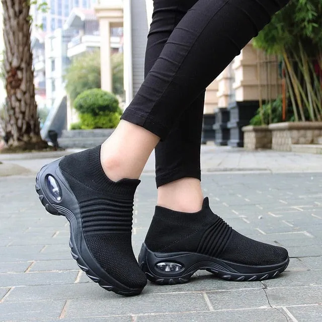 Womens Flats Slip On Shoes for Women Sock Sneakers Platform 2019 Comfortable Soft Ladies Spring Buty Damskie Sepatu Wanita Black