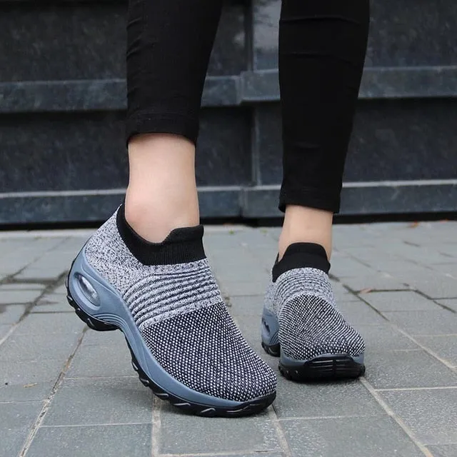 Womens Flats Slip On Shoes for Women Sock Sneakers Platform 2019 Comfortable Soft Ladies Spring Buty Damskie Sepatu Wanita Black